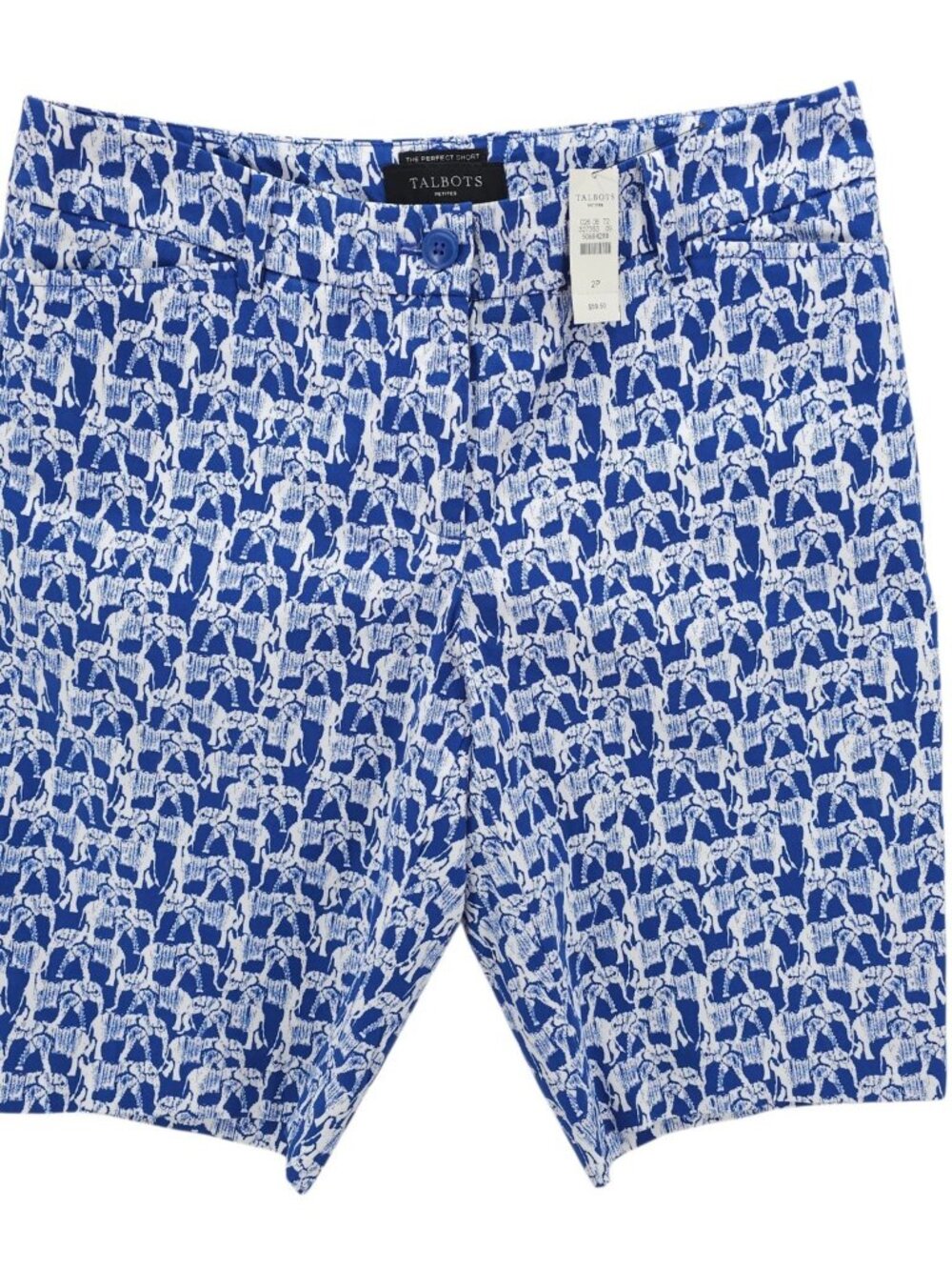 NWT TALBOTS The Perfect Short Blue White Elephant All Over Print Cotton PETITE 2
